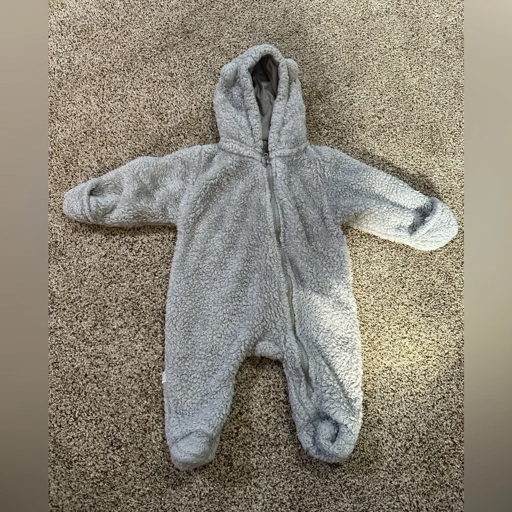 Baby snowsuit fleece lined onsie warm hooded romper
